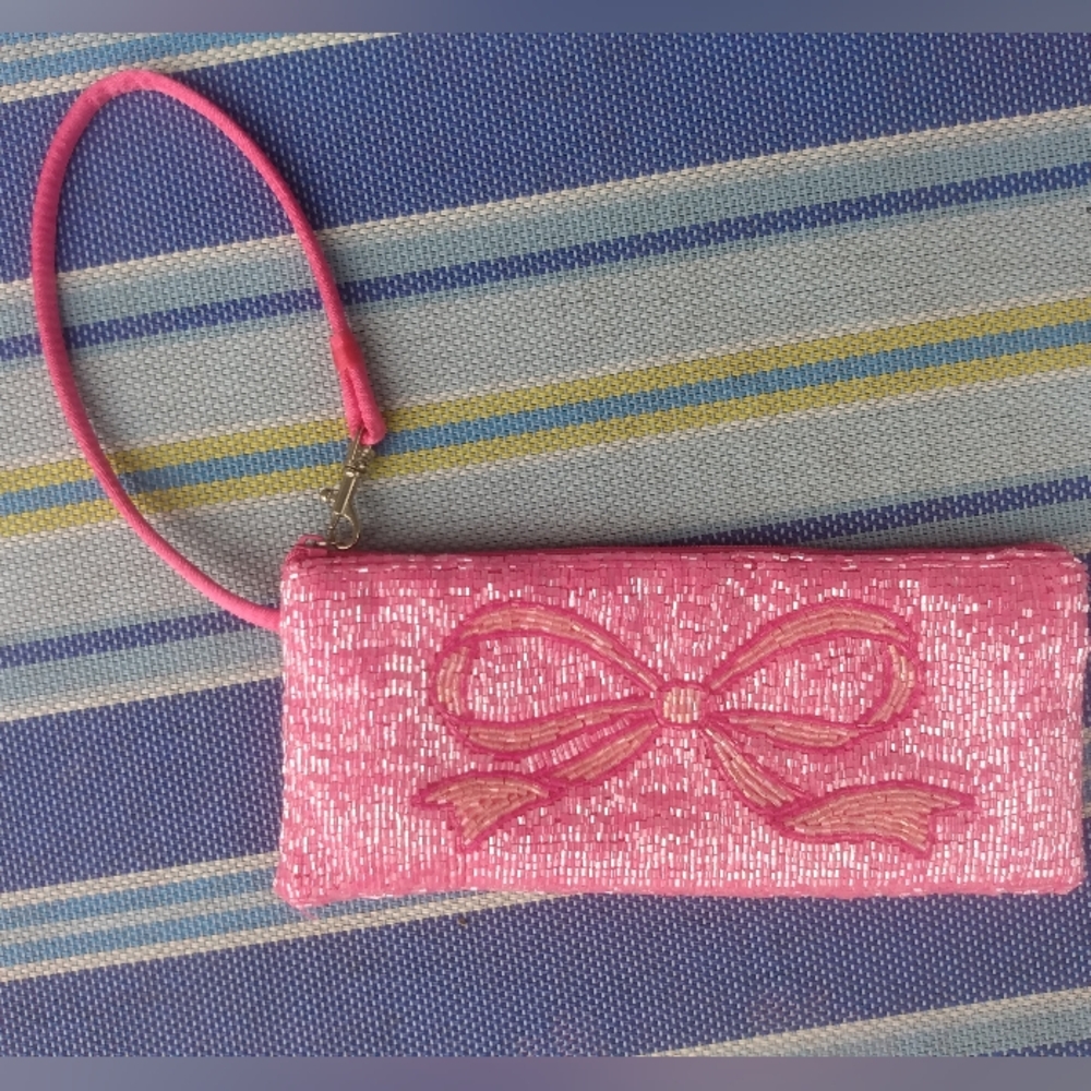 Beaded Y2K Vintage Coquette Wristlet Bow Ribbon Pink Balletcore